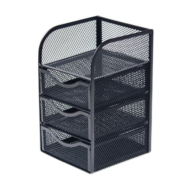 Bewildely Organizador de escritorio de estilo industrial Estante de metal con cubos y cajones con una estructura de metal resistente y polvo Almacenamiento y organización del hogar