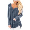 thumbnail image 1 of Women Long Sleeve Sweatshirt Solid Color Waffle Shirt Casual Loose Button Down V Neck Pullover, 1 of 4