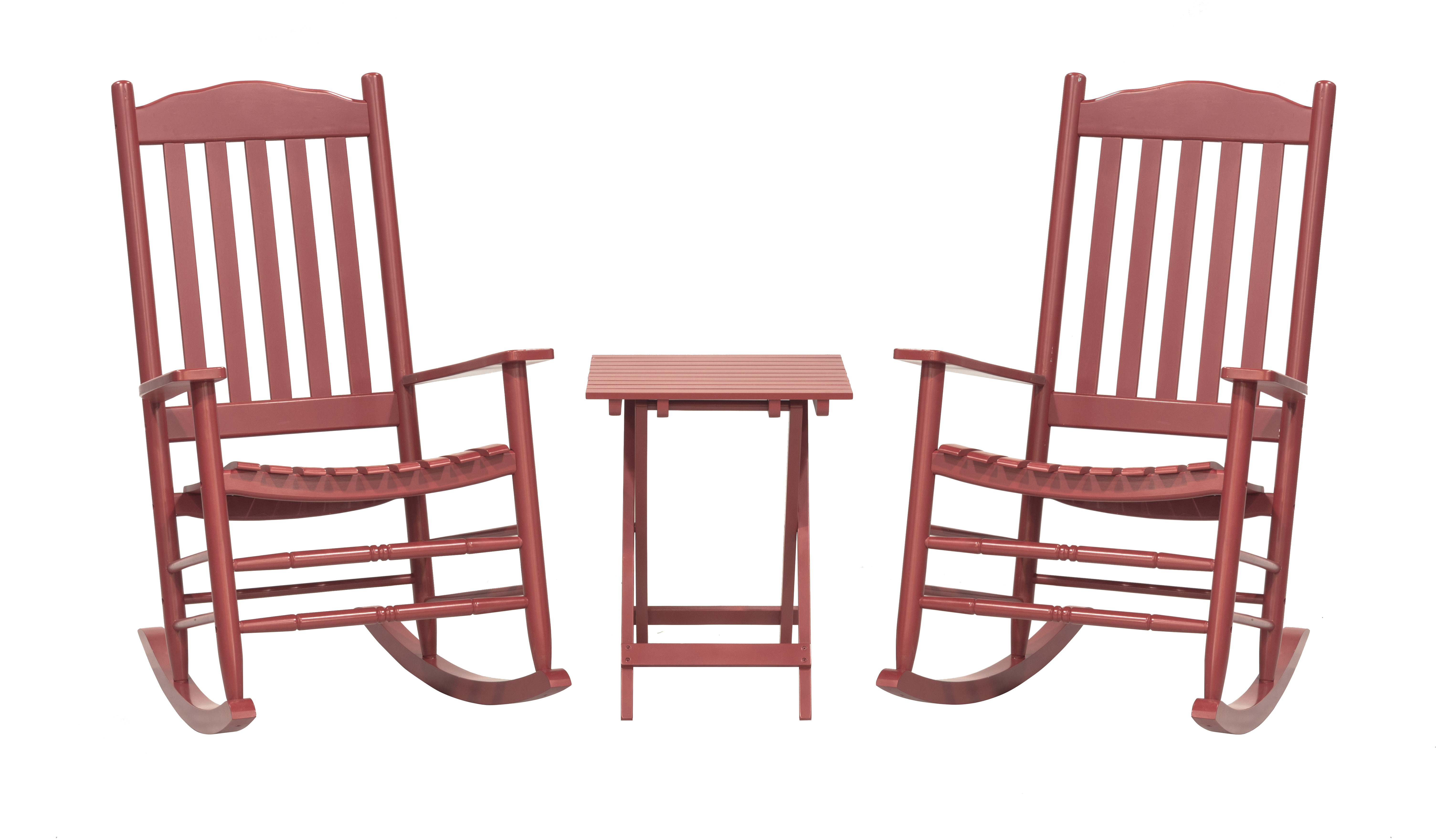 Outdoor Patio Garden Furniture 3-Piece Wood Porch Rocking Chair Set, Weather Resistant Finish,2 Rocking Chairs and 1 Side Table-Red - image 2 of 11