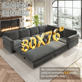 thumbnail image 3 of 88.2'' Pull out Couch, Convertible Sleeper Sofa Bed, Upholstered Sectional Sofa, Chenille L-Shaped Couch with Nailhead Trim, Modern Sectional Couches for Living Room, Apartment, Dark Grey, 3 of 9