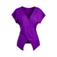 thumbnail image 3 of Favoffer Wrap Blouse Tops Women's Short Sleeve V Neck Asymmetric Hem Shirts Fitted Casual Tunic Tops Summer Daily Going Out, 3 of 9