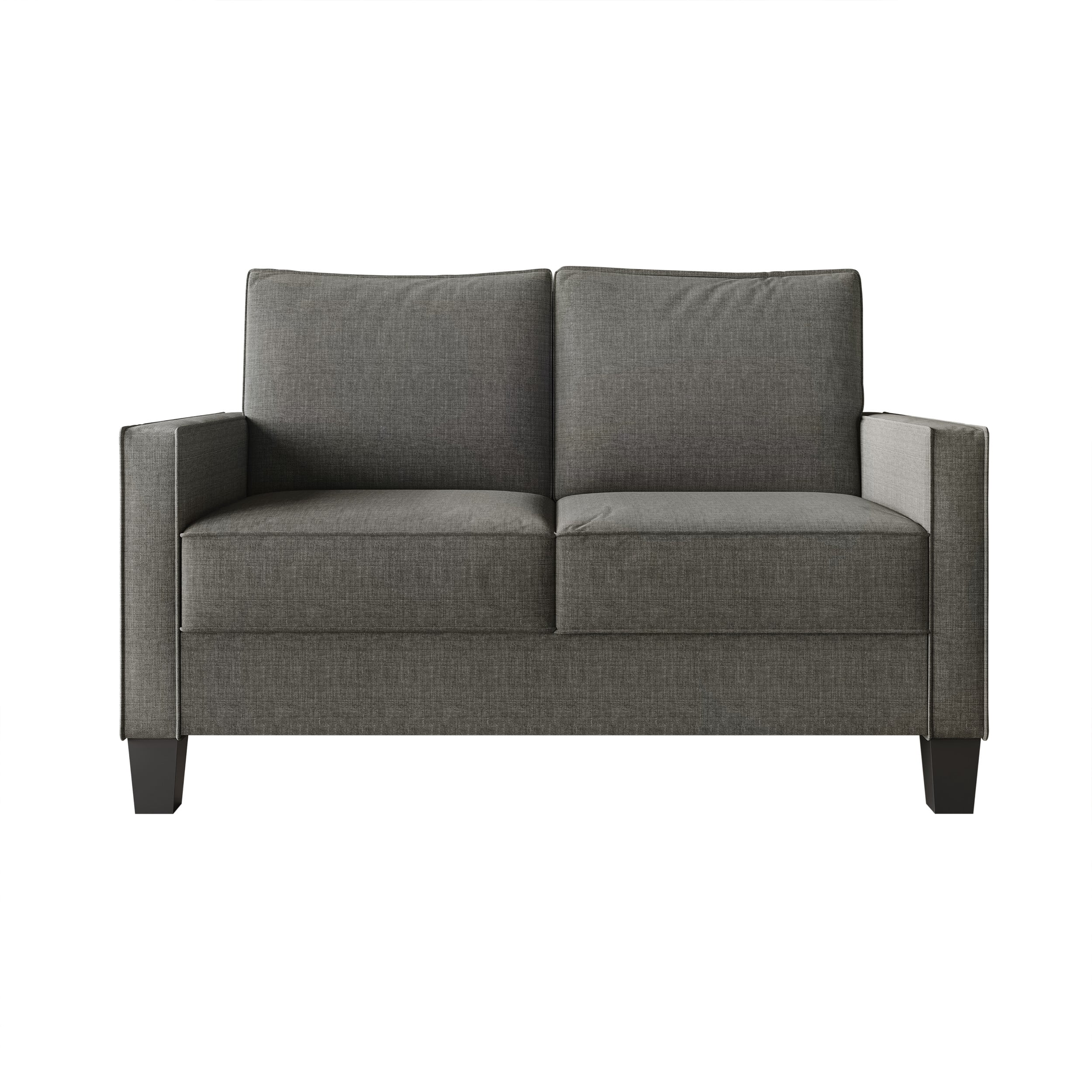 Home Design Marcia 2-Piece Square Arm Living Room Set with Loveseat and Sofa, Modern Upholstery and Black Legs, Gray
