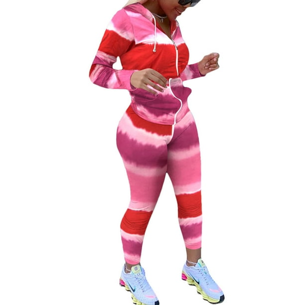 Women 2pcs Outfits Set Tie Dye Style Drawstring Hoodies Hooded Top High Waist Pants Tracksuit Set Walmart Com Walmart Com