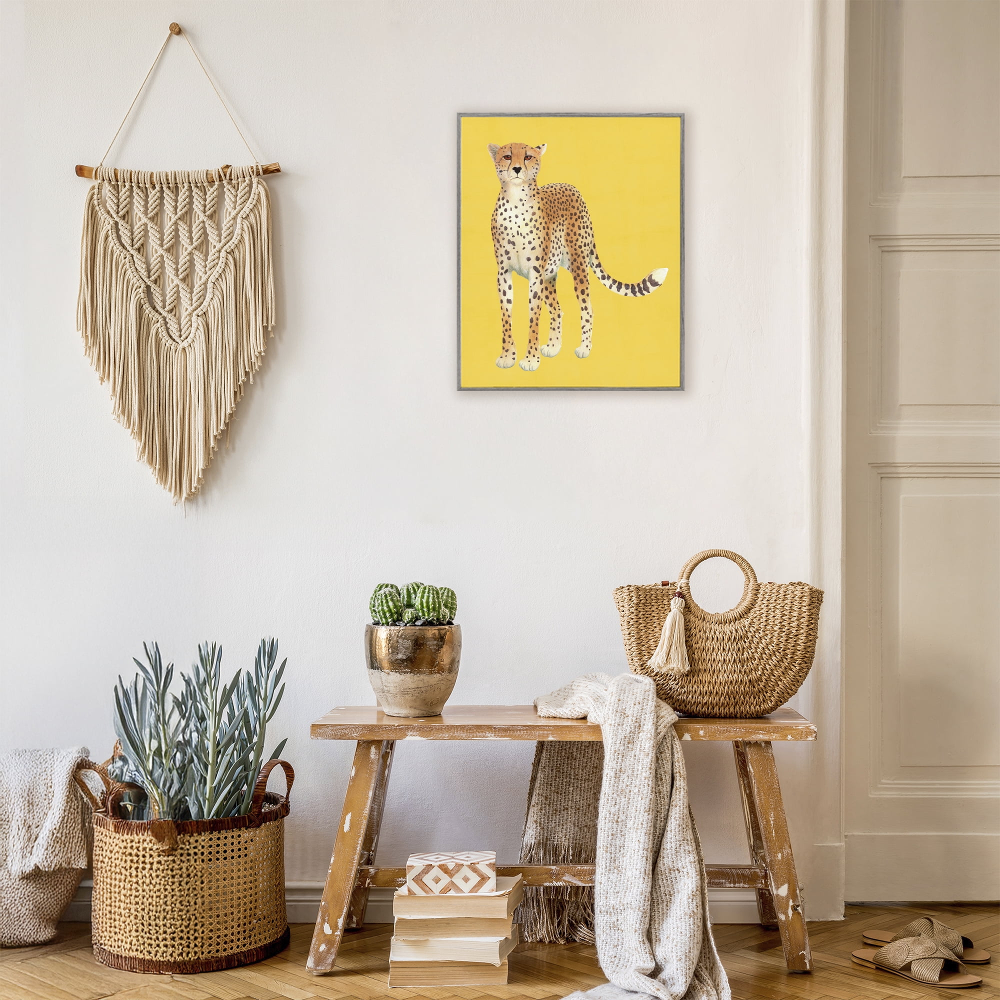 Stupell Industries Exotic Cheetah over Yellow Gray Framed Giclee Art, design by Karolina Sato