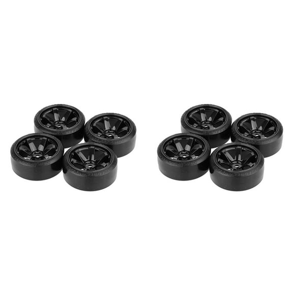 8Pcs Drift Car Tire Wheel Rim Hard Wheel Tyre for 1/10 Drifting RC Car Black