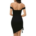 thumbnail image 7 of KelaJuan Women Wrapped Short Dress, Sleeveless Off Shoulder Solid Color V Neck Drawstring Party Dress, 7 of 7