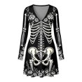 thumbnail image 3 of Xijirk Women Halloween Skeleton Rose Print Dress with V Neck Long Mesh Flare Sleeve Fit and Flare Mini Dress for Witch Cosplay Halloween Party, 3 of 5