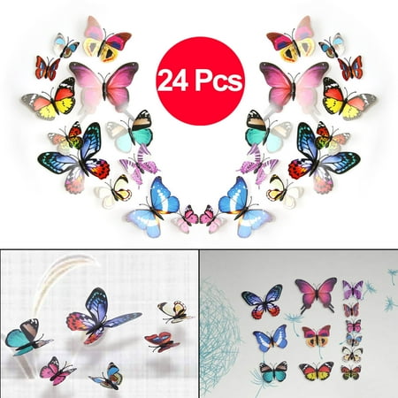 - TSV 24PCS 3D Colorful DIY Butterfly Removable Mural Stickers Wall Stickers Art Design Decal with Magnets