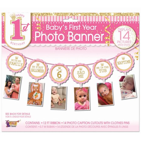 First Birthday Banners - 1st Birthday Pink Photo Banner