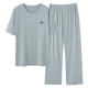 thumbnail image 1 of Mens Botón Abajo Camisa de Manga Corta Arrugas Libres Sólido Cuello Redondo Suéter con Pantalones Sueltos de la Cintura Conjunto, 1 of 5