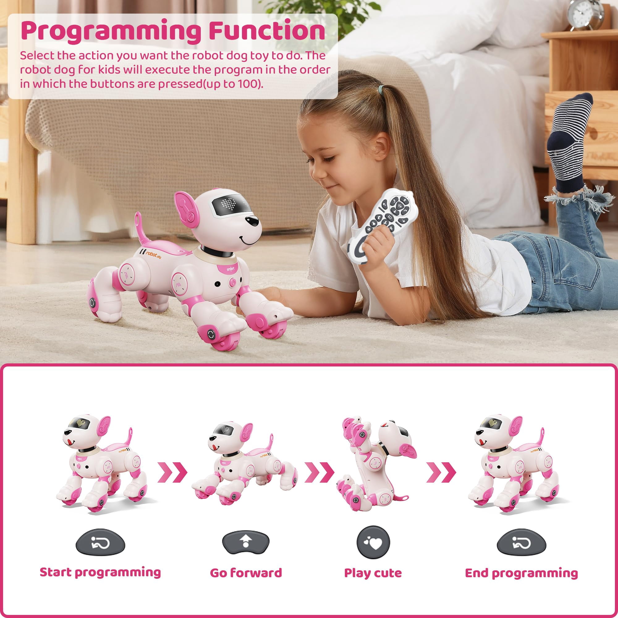 Robot Dog Toy, RC Interactive Robotic Dog with Voice Control & Touch Sensor, Smart Programmable Puppy for Kids Age Groups 8-12 Christmas Birthday Gifts