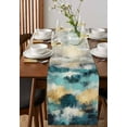 thumbnail image 4 of Teal Gold Coastal Wave Table Runner Cotton Linen 60 Inch Holiday Dresser Scarves, Abstract Oil Painting Ocean Tablerunner for Kitchen Coffee Dining Bedroom Living Room Dinner Scarf Décor 13''x60'', 4 of 9