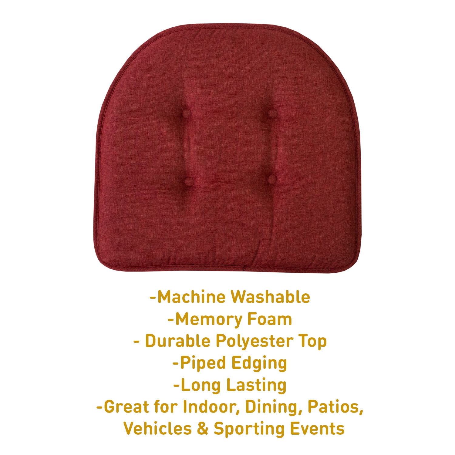U-Shaped Memory Foam No Slip Back 16 x 16 Chair Pad Cushion 2 Pack - Wine