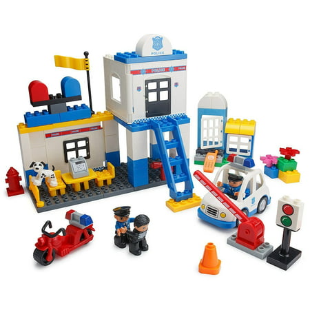 Play Build Police Station Building Blocks Set  95 Pieces  Includes Police
