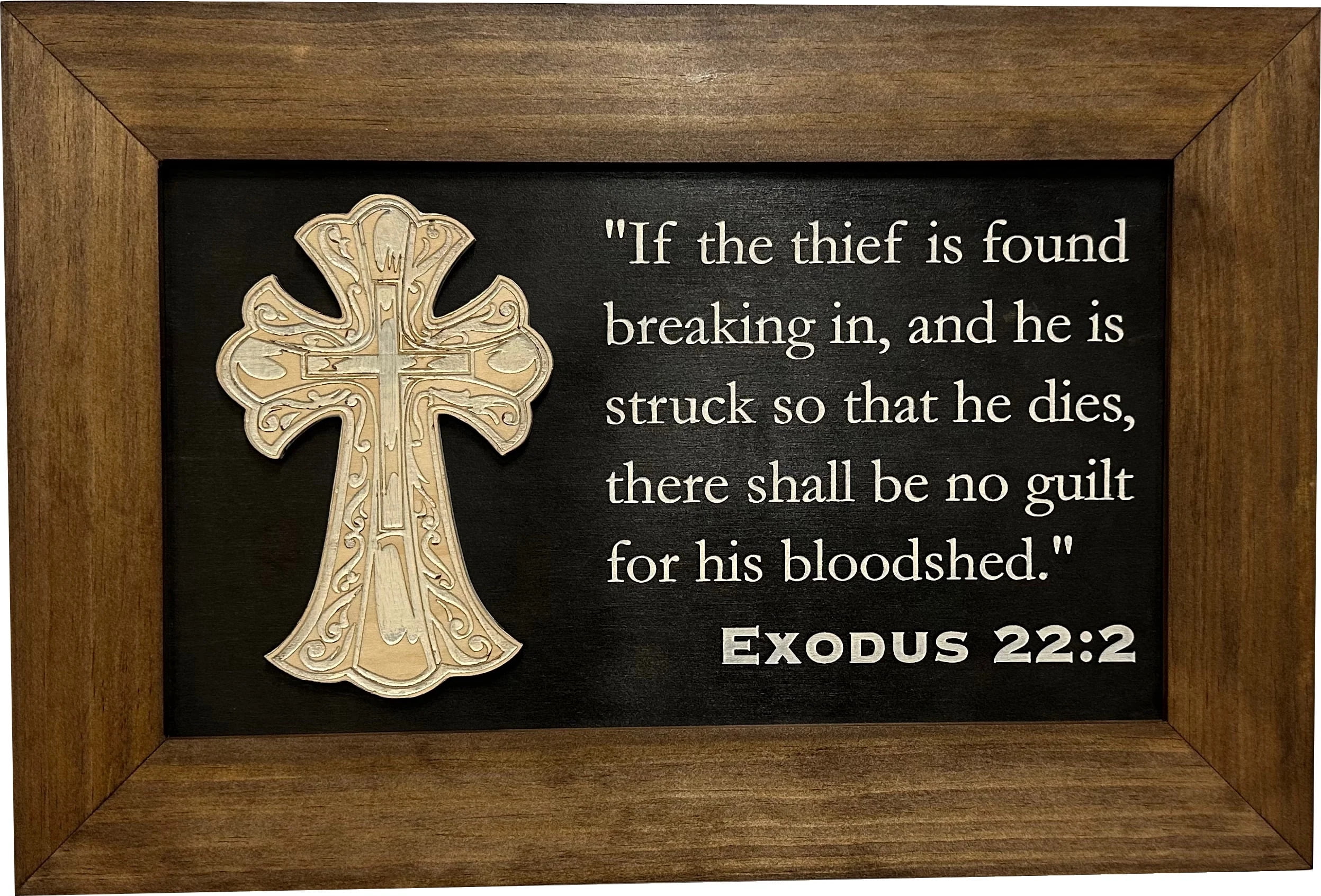 Bellewood Designs Decorative Gun Cabinet Wall-Mounted  Secure with a Cross and Exodus 22:2 - Gun safe To Securely Store Your Gun  Home Self Defense Gear