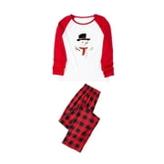 jovati Christmas Parent-child Wear Fashion Lattice Snowman Print Family Pajamas Home Service Parent-child Suit Mom