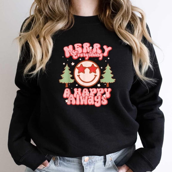 Merry Everything And A Happy Always Funny Retro Groovy Christmas Graphic SW16402 Unisex Sweatshirt, Up to Size 5XL