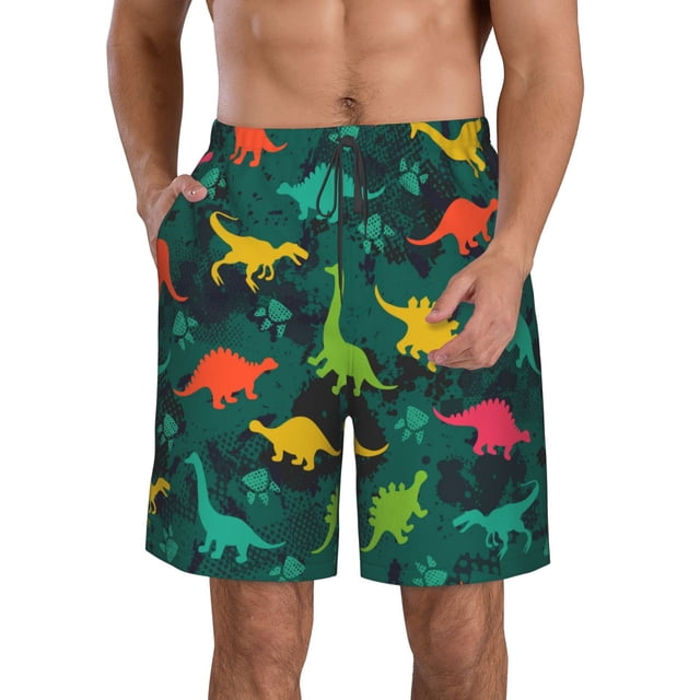 Fotbe Colorful Dinosaurs Trajes de Baño Estampados para Hombre, Shorts de Verano de Secado Rápido, Ropa de Playa, Bañadores-X-Large