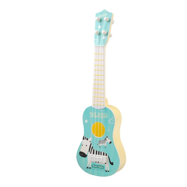 Bewildely Ukelele de plástico fácil de llevar, juguete de guitarra de tacto suave para niños, instrumento Musical de ukelele Juguetes Educativos Cebra verde claro