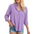 thumbnail image 5 of vigerkar Womens Button Down Shirts Solid Color Dressy Shirts Long Sleeve Work Blouses Collared Tops Tunics with Pocket (Light Purple, 3XL), 5 of 8