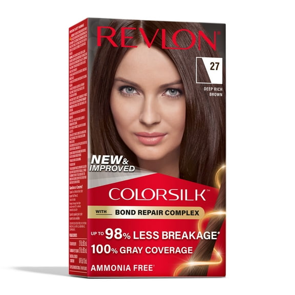 Revlon ColorSilk Permanent Hair Color, Bond Repair Complex, 27 Deep Rich Brown, 1 pack