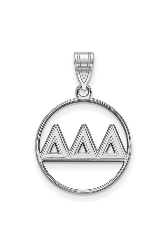 925 Sterling Silver Rh-plated LogoArt Delta Delta Delta Medium Circle Pendant; for Adults and Teens; for Women and Men