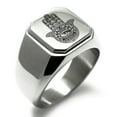thumbnail image 1 of Stainless Steel All Seeing Eye Hamsa Hand of Fatima Engraved Square Flat Top Biker Style Polished Signet Ring, 1 of 1