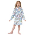 thumbnail image 6 of FORMRS Niños Bathrobe Unisex Hooded Robe Soft Plush Pajamas Sleepwear, Size 7-9T, Blue Retro Pattern, 6 of 7