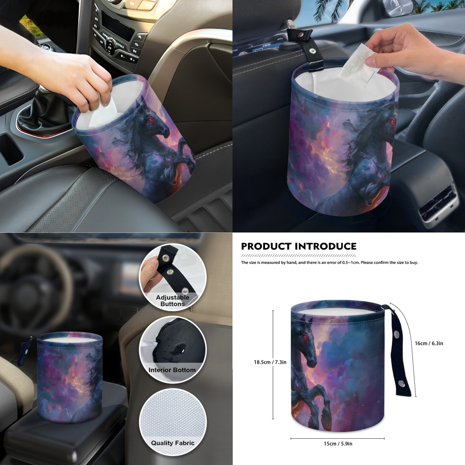 Renewold Black Horse Galaxy Car Seat Cover Full Set 14 Pack, with Steering Wheel Seat Belt Rear View Mirror Center Console Trash Can Coaster Gear Shift Knob Cover Set Universal Fit for Most Vehicles