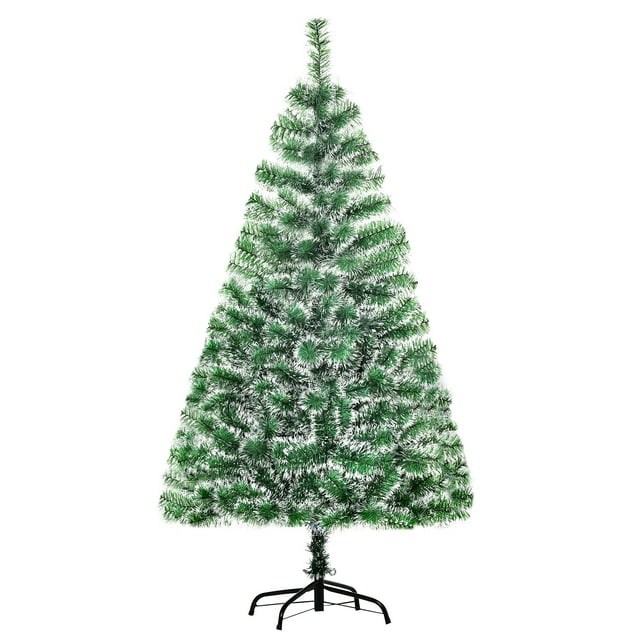 HOMCOM 5FT Indoor Christmas Tree Artificial Decor Xmas Gift w/ Metal Stand. A green artificial Christmas tree with realistic branches and a robust metal base, measuring 5 feet tall and 29.5 inches in diameter. Features 416 tips for a full appearance, quick assembly, and festive holiday decor.