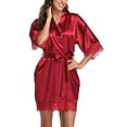 thumbnail image 2 of Women Robe Lace Stitching Sexy Half Sleeve Pajamas Emulation Silk Nightgown, 2 of 3