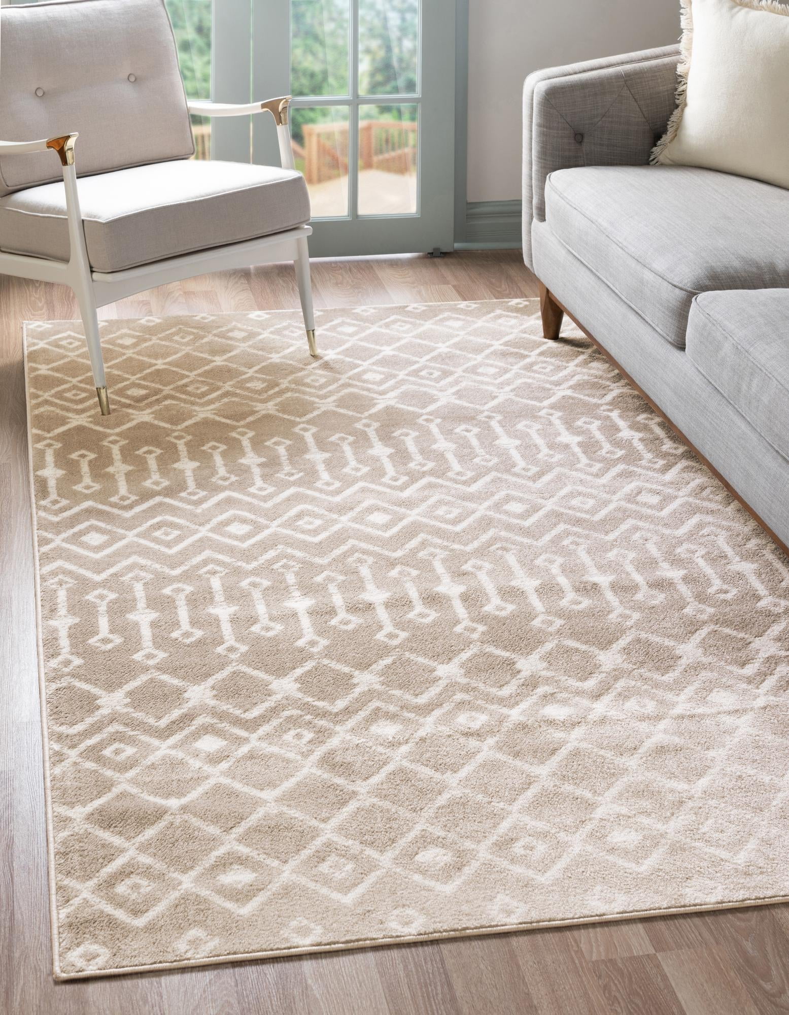 Kasbah Trellis Collection Rug 7' x 10' Beige Low Pile Rug Perfect For Bedrooms