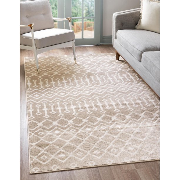 Kasbah Trellis Collection Rug 9' x 12' Beige Low Pile Rug