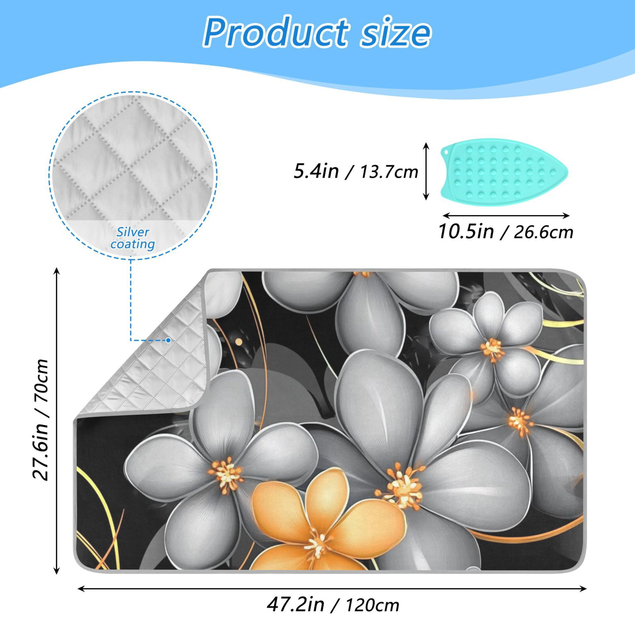 Silver and Orange Flower Ironing Mat Blanket for Table Top Travel Portable Ironing Board Pad 47.2x27.6 Inch