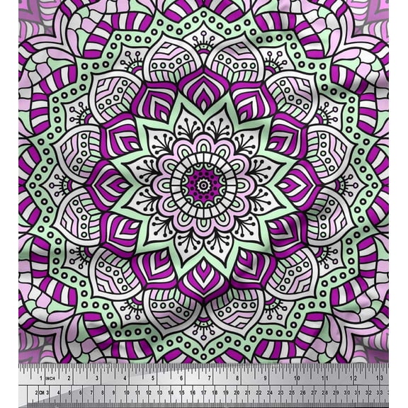 Soimoi Velvet Fabric Moroccan & Mandala Kaleidoscope Print Sewing Fabric Yard 58 Inch Wide