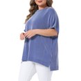 thumbnail image 4 of Agnes Orinda Women's Plus Size Striped Tops Crew Neck Short Sleeve Shirts Side Slit Summer Casual Blouse 4X Blue, 4 of 6