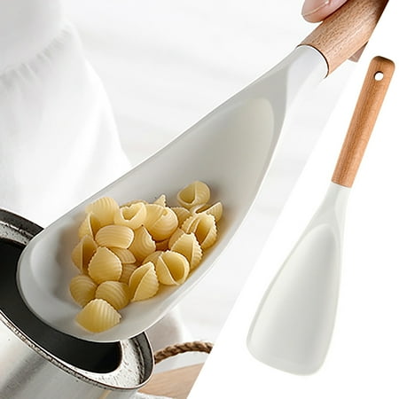 

WNG White Silicone Kitchenware Set with Wooden Handle Simple Non Scraping Pot Kitchen Tool Set