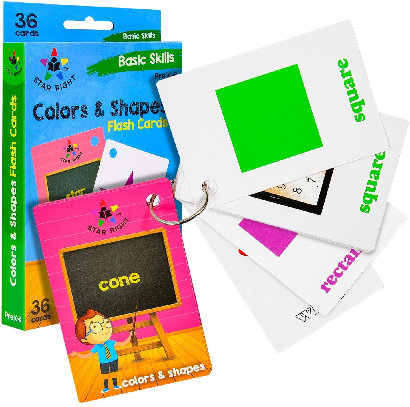 New  Colors & Shapes Flash Cards Ages 3 Basic Skills 36 Cards 