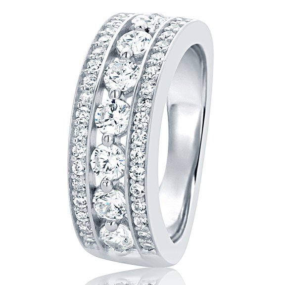 Sterling Silver Wedding Ring Round CZ Seven Stone Anniversary Ring 7MM (Size 5 to 10), 8