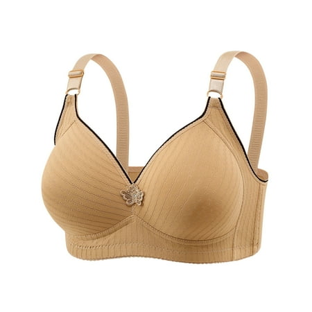 SMihono Womens Push Up Bras Anti-Sagging Lift Up Bra Plunge Wireless Wireless Underwear Comfy Full Coverage Daily Bralette Beige 12-14