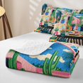 thumbnail image 4 of Castle Fairy Boho Tropical Courtyard Twin Quilt Set 2 Pieces,Geometric Mosaic Motif Twin Coverlet Set,Pink Teal Orange,1 Bedspread and 1 Pillowcase, 4 of 7