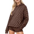 thumbnail image 2 of vigerkar Women Polka Dot Hoodie Oversized Hooded Sweatshirt Long Sleeve Drop Shoulder Graphic Print Hoodies with Pocket (Coffee, S), 2 of 5