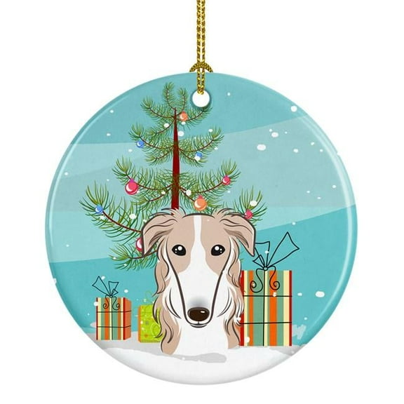 Christmas Tree & Borzoi Ceramic Ornament