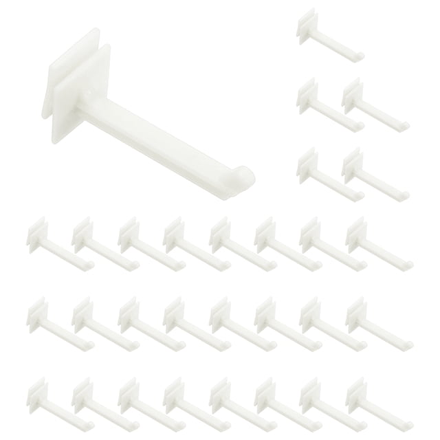 Uxcell 30 Pack Slat Wall Panel Hooks, 2 Inch Plastic Slat Wall Accessories Gridwall Hooks Shelves Hanging Accessories for Garage Tool Storage Gridwall Kitchen Craft Retail, White