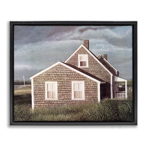 Stupell Industries Coastal Coastal Home Atmospheric Beachside Cloudy Sky Black Floating Frame Canvas Art, 21 x 17, by Tom Mielko