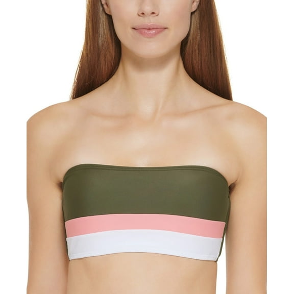 DKNY MOSS GREEN Colorblocked Bandeau Bikini Swim Top, US 2X-Large