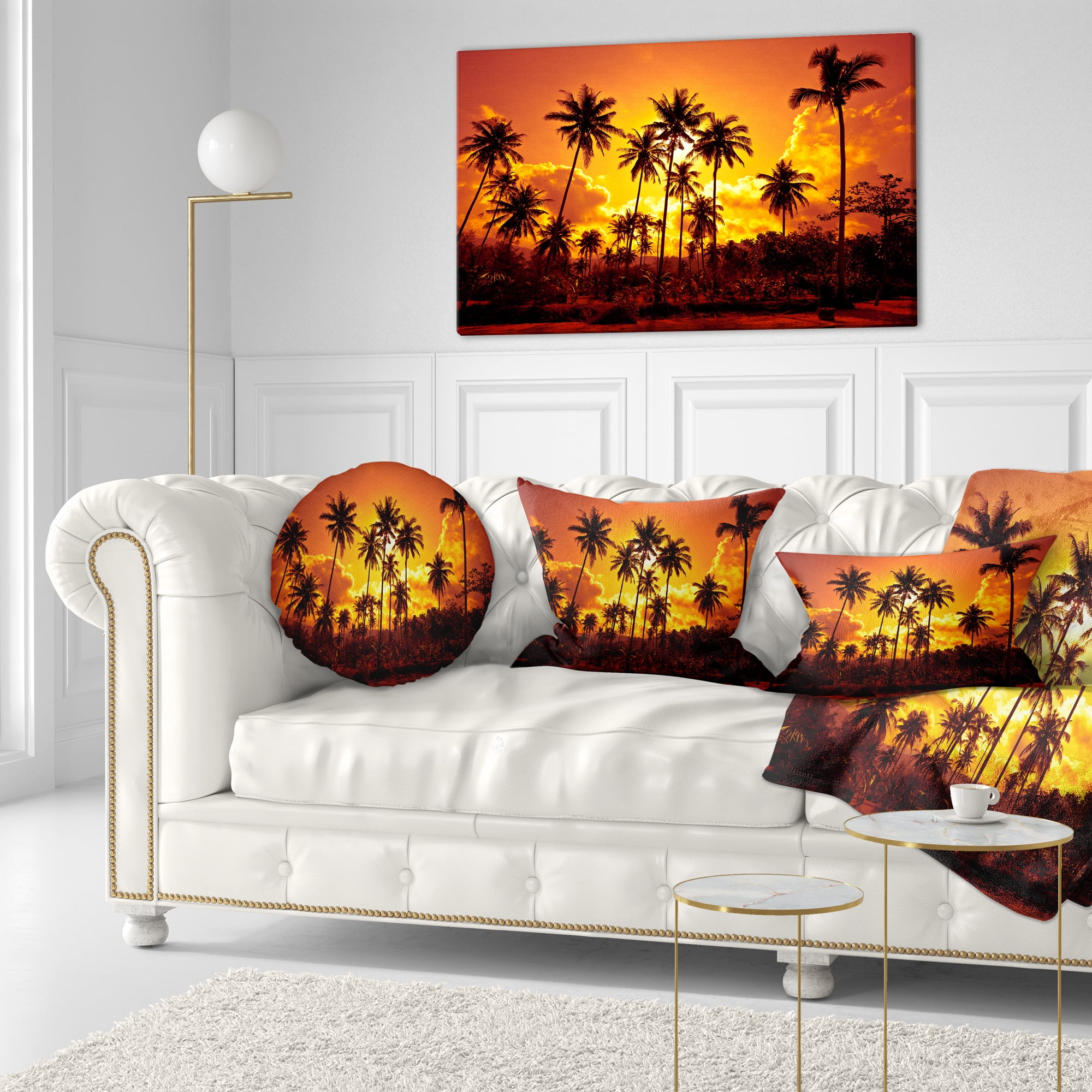 Designart Coconut Palms Against Yellow Sky - Landscape Photography Throw Pillow - 12x20