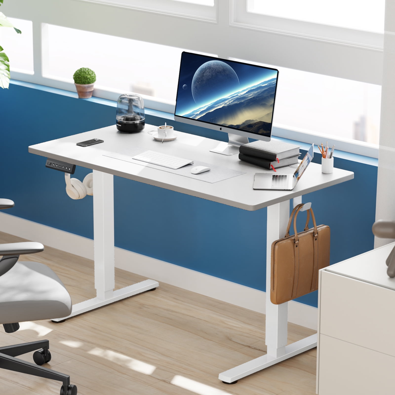 edx Electric Standing Desk, Height Adjustable Desk, 55 x 24 Inches Ergonomic Stand up Desk with Memory Preset and T-Shaped Metal Bracket for Home Office