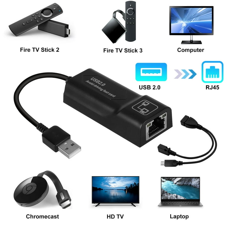 Fire TV Stick Micro USB a Ethernet RJ45 Adaptador LAN con