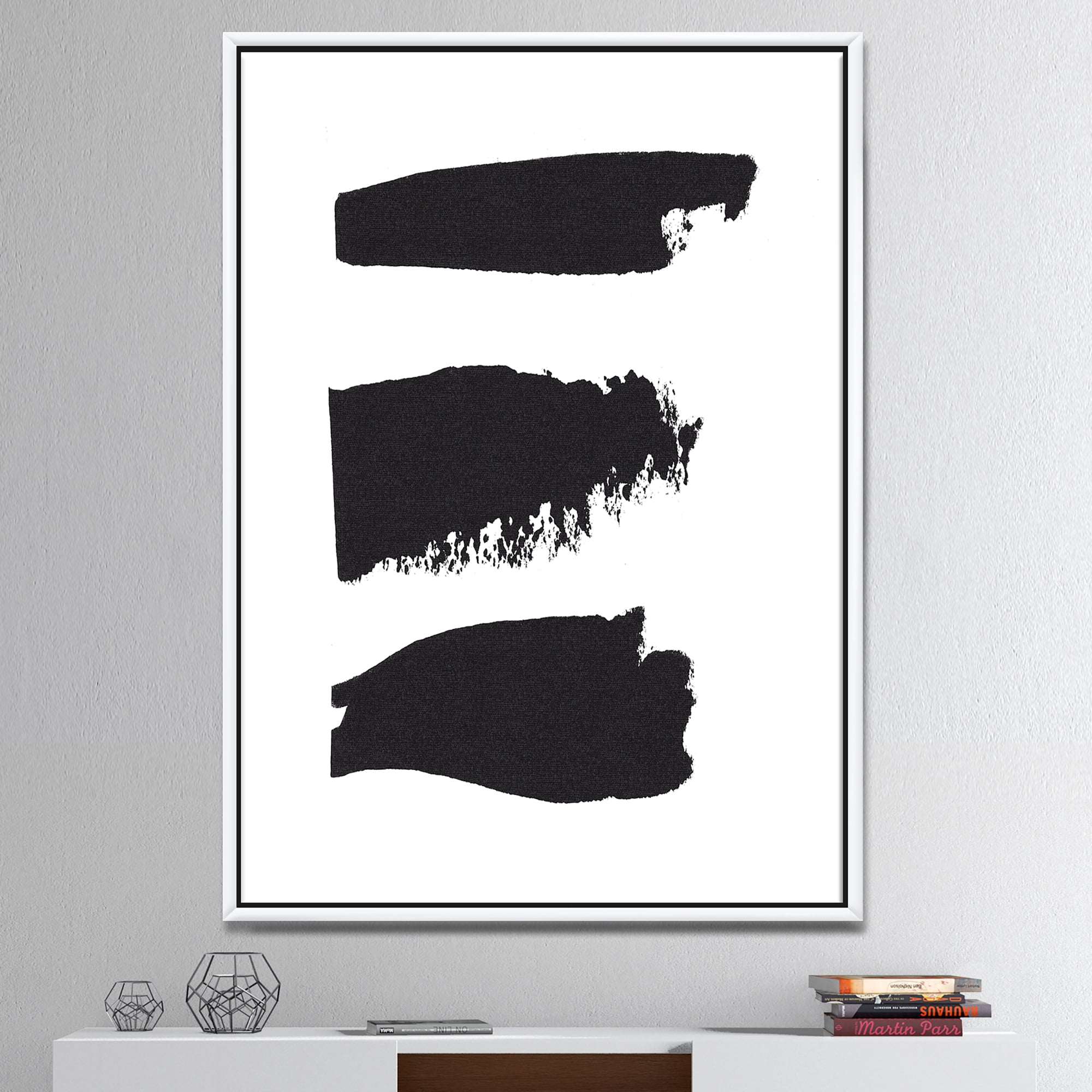 Designart ' Black and White Geometric Company II ' MidCentury Modern Framed Canvas